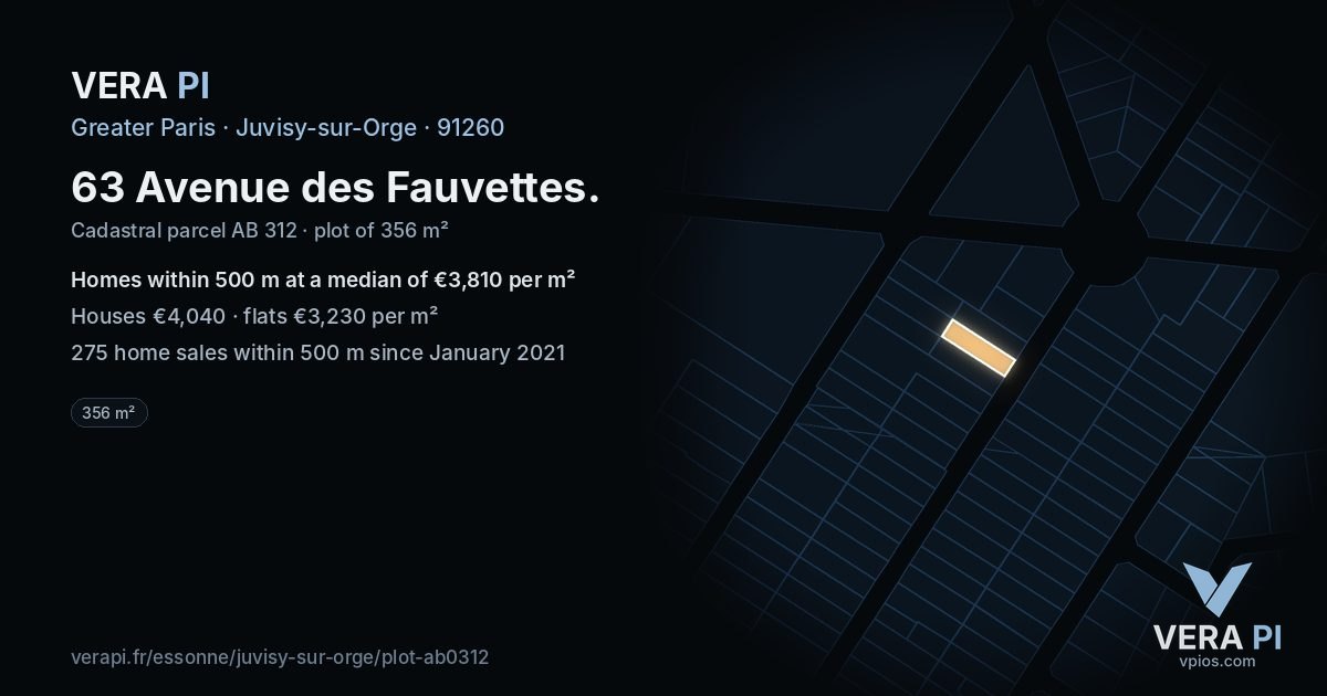 63 Avenue des Fauvettes, Juvisy-sur-Orge at night – the plot lit, the parcels around coloured by the prices near them