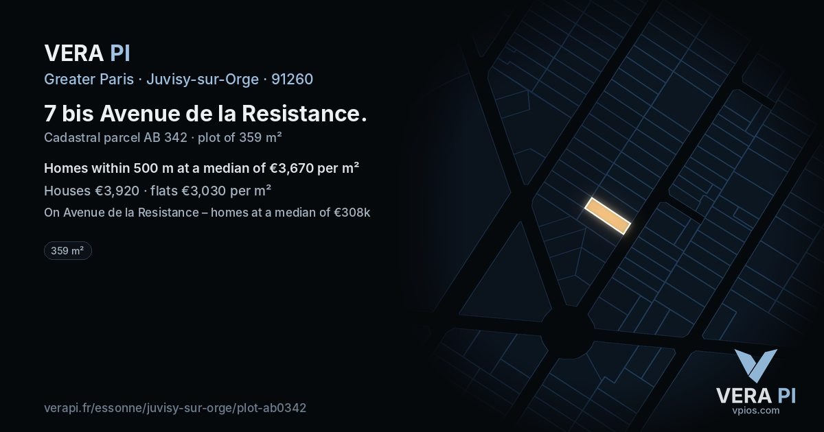 7 bis Avenue de la Resistance, Juvisy-sur-Orge at night – the plot lit, the parcels around coloured by the prices near them