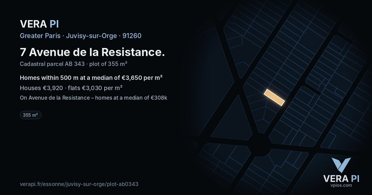 7 Avenue de la Resistance, Juvisy-sur-Orge at night – the plot lit, the parcels around coloured by the prices near them
