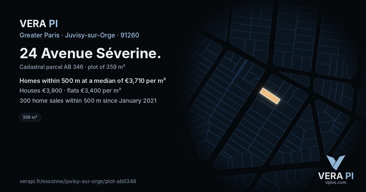24 Avenue Séverine, Juvisy-sur-Orge at night – the plot lit, the parcels around coloured by the prices near them