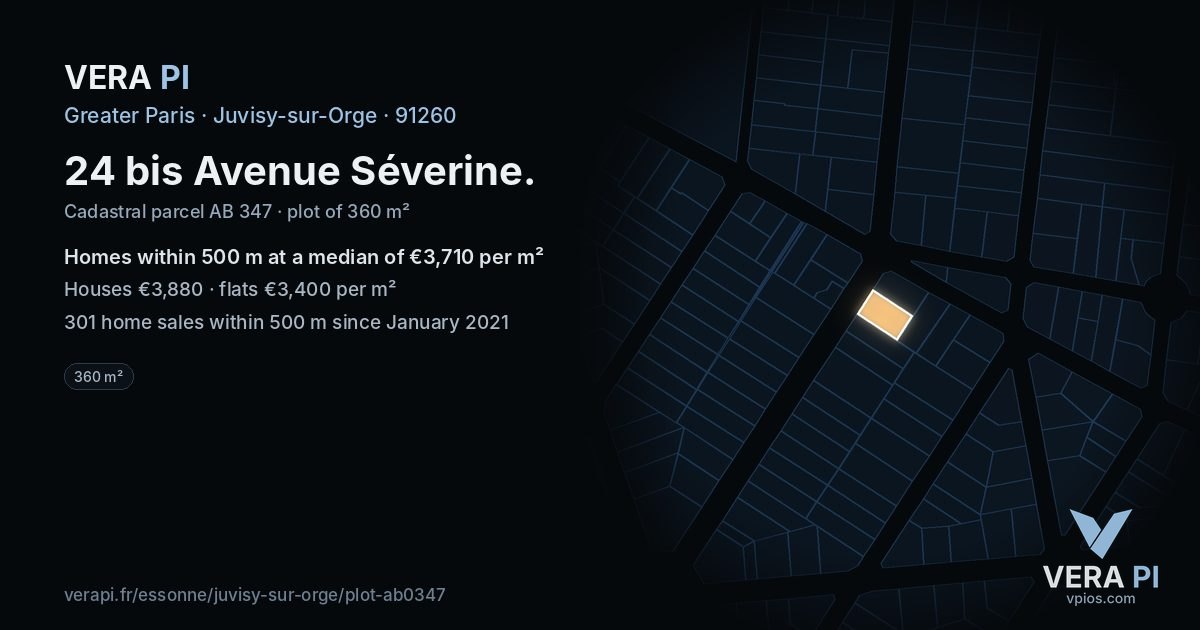 24 bis Avenue Séverine, Juvisy-sur-Orge at night – the plot lit, the parcels around coloured by the prices near them