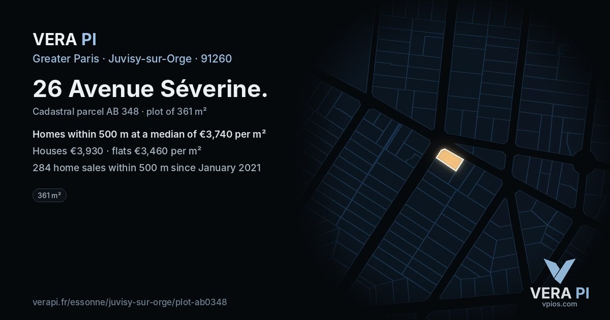 26 Avenue Séverine, Juvisy-sur-Orge at night – the plot lit, the parcels around coloured by the prices near them