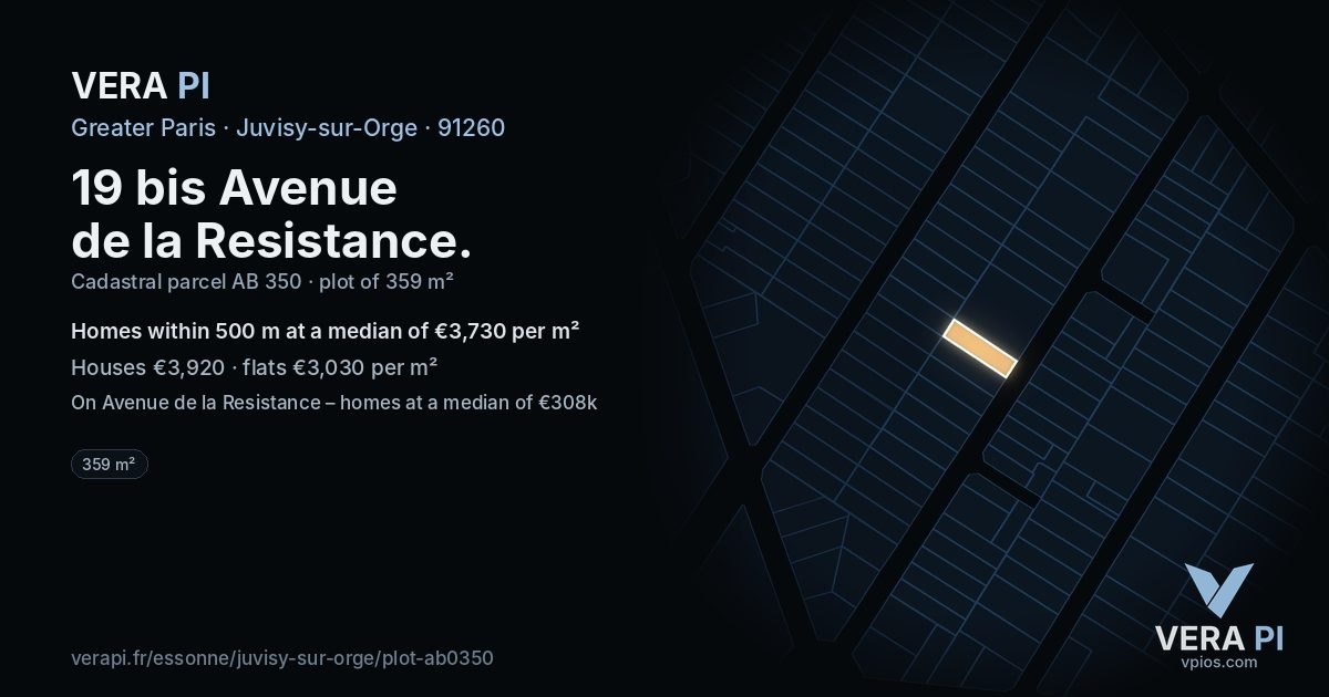19 bis Avenue de la Resistance, Juvisy-sur-Orge at night – the plot lit, the parcels around coloured by the prices near them