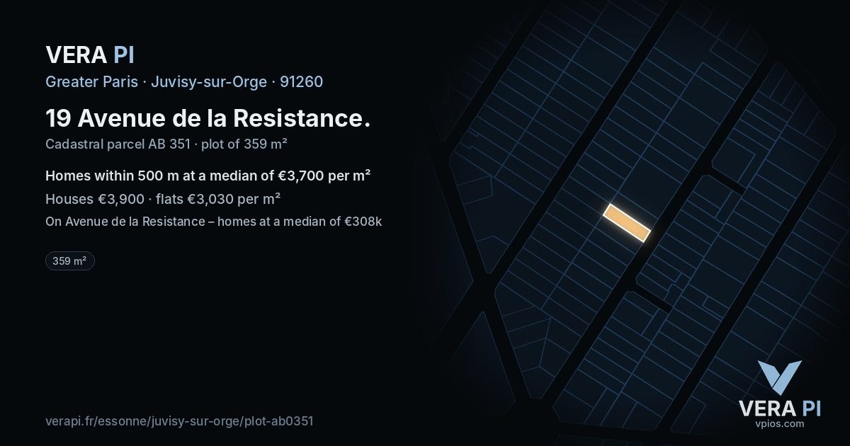 19 Avenue de la Resistance, Juvisy-sur-Orge at night – the plot lit, the parcels around coloured by the prices near them
