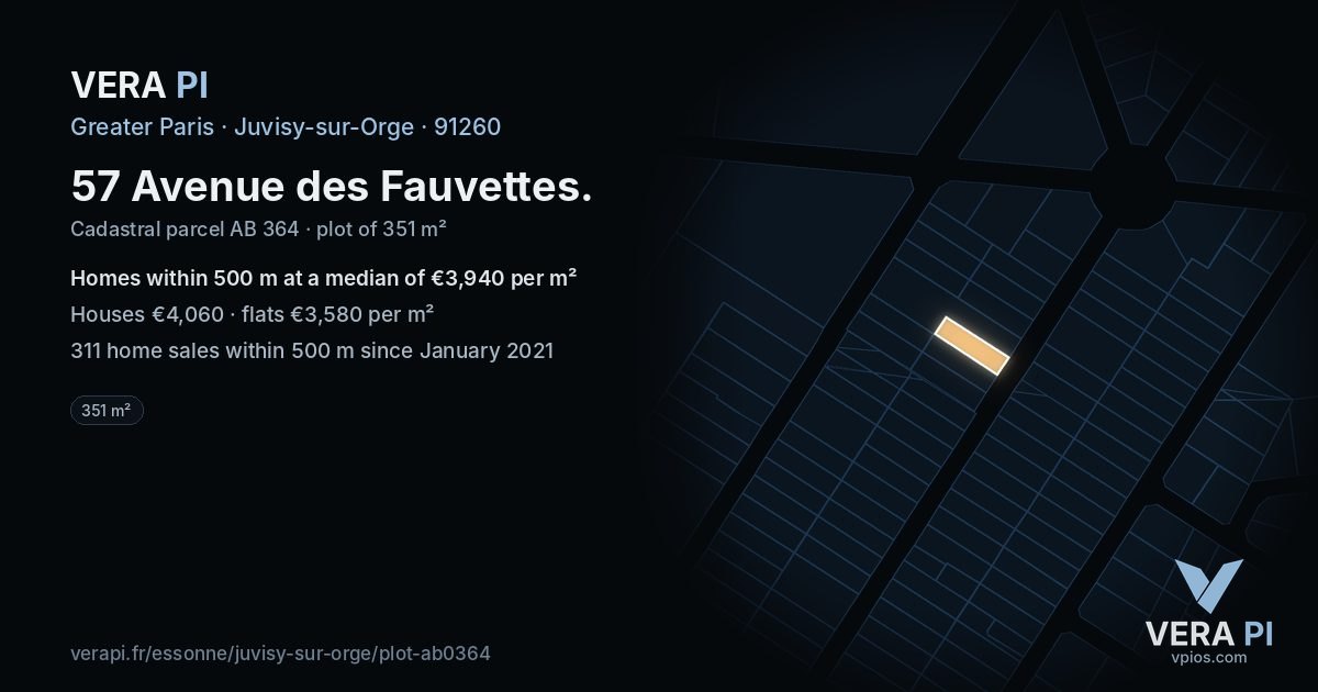 57 Avenue des Fauvettes, Juvisy-sur-Orge at night – the plot lit, the parcels around coloured by the prices near them