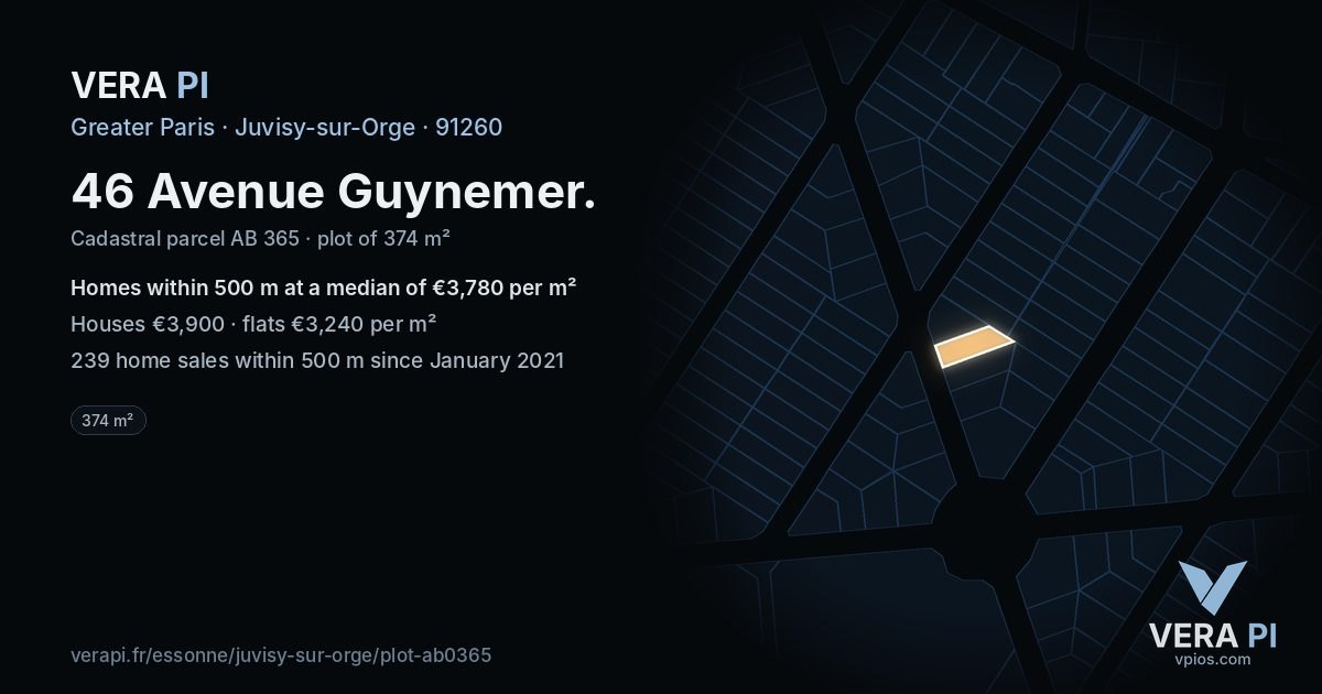46 Avenue Guynemer, Juvisy-sur-Orge at night – the plot lit, the parcels around coloured by the prices near them