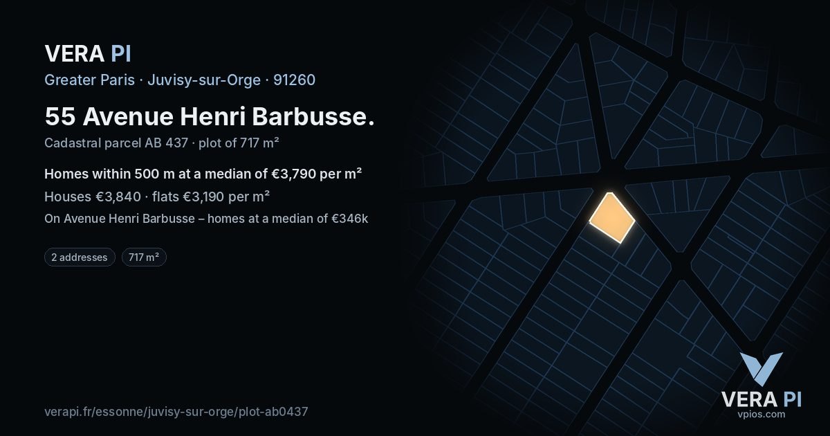 55 Avenue Henri Barbusse, Juvisy-sur-Orge at night – the plot lit, the parcels around coloured by the prices near them