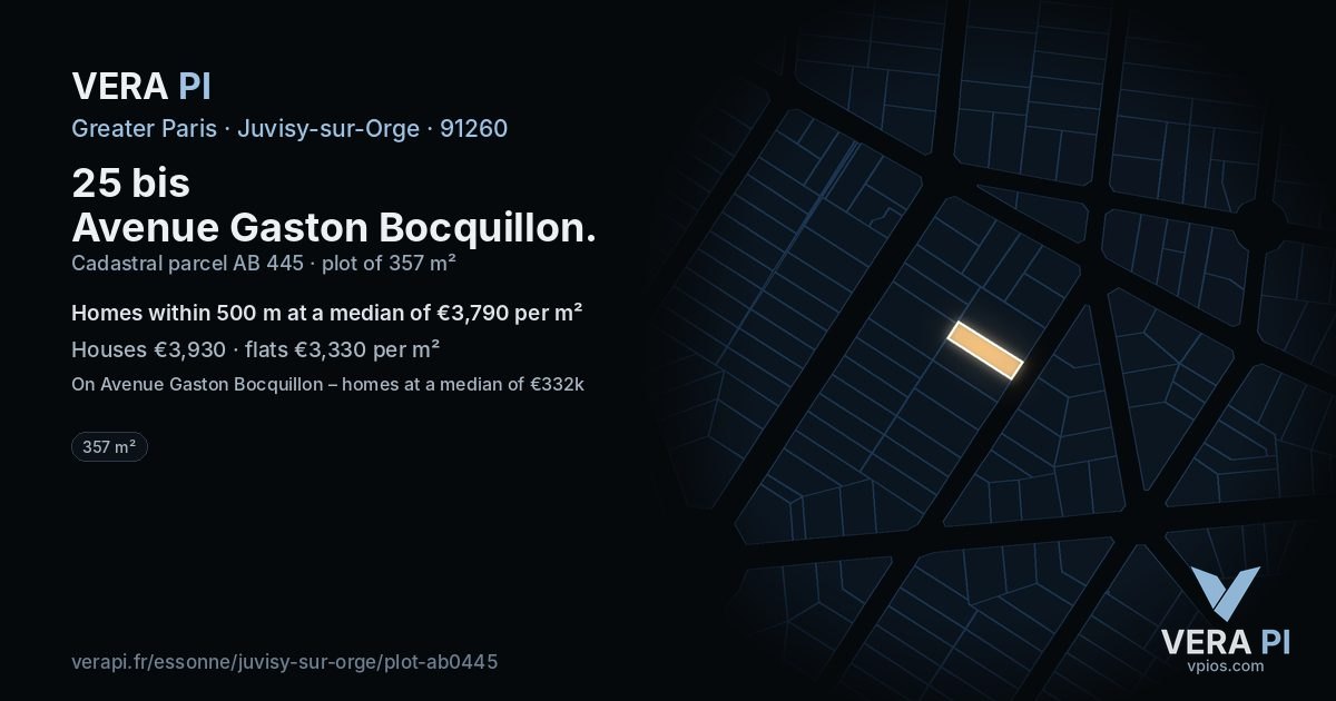 25 bis Avenue Gaston Bocquillon, Juvisy-sur-Orge at night – the plot lit, the parcels around coloured by the prices near them