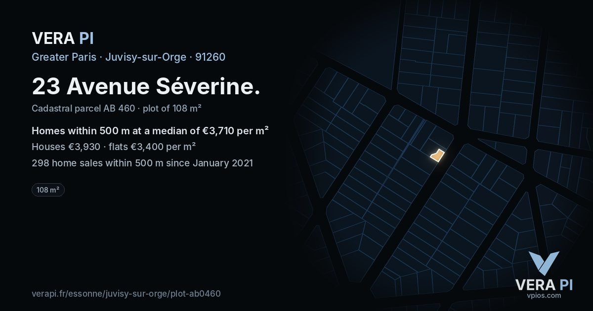 23 Avenue Séverine, Juvisy-sur-Orge at night – the plot lit, the parcels around coloured by the prices near them