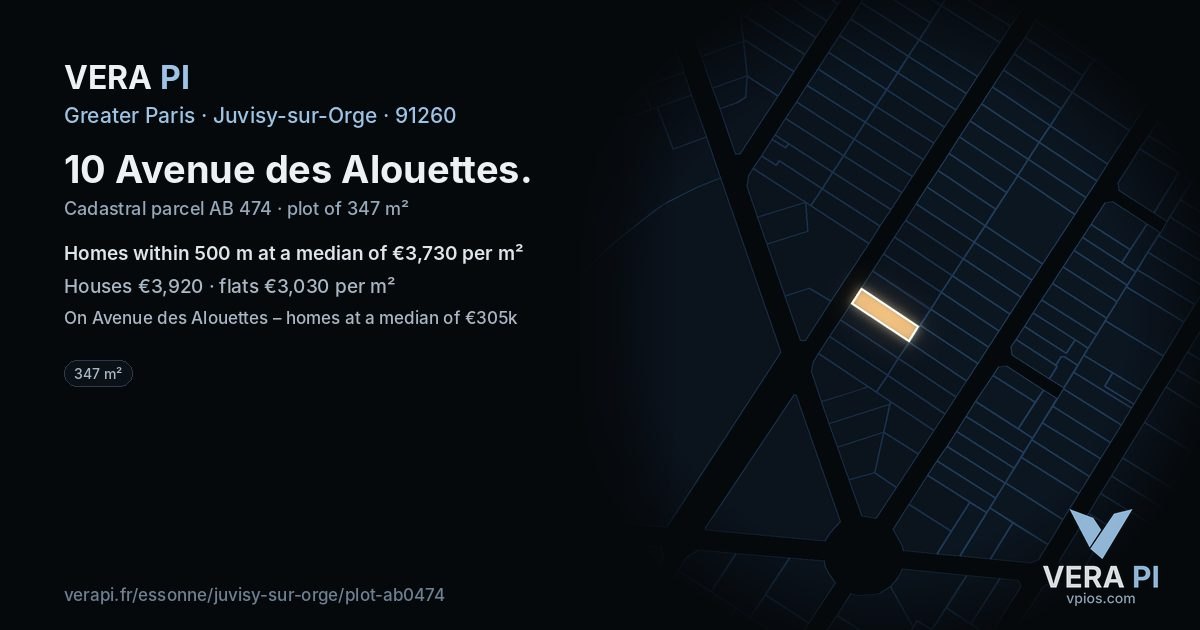 10 Avenue des Alouettes, Juvisy-sur-Orge at night – the plot lit, the parcels around coloured by the prices near them