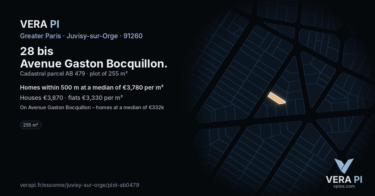 28 bis Avenue Gaston Bocquillon, Juvisy-sur-Orge at night – the plot lit, the parcels around coloured by the prices near them