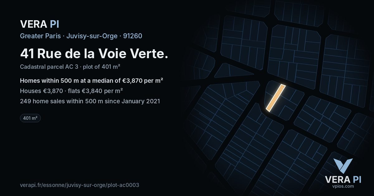 41 Rue de la Voie Verte, Juvisy-sur-Orge at night – the plot lit, the parcels around coloured by the prices near them