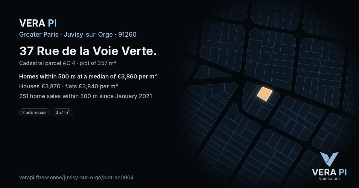 37 Rue de la Voie Verte, Juvisy-sur-Orge at night – the plot lit, the parcels around coloured by the prices near them