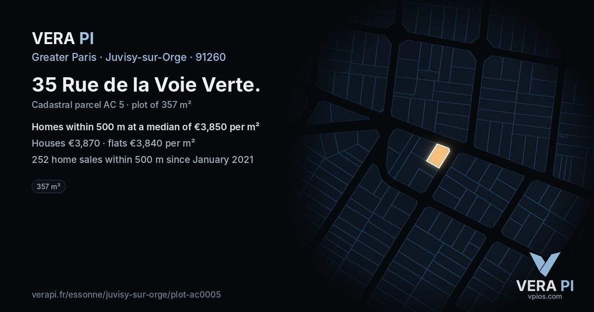 35 Rue de la Voie Verte, Juvisy-sur-Orge at night – the plot lit, the parcels around coloured by the prices near them