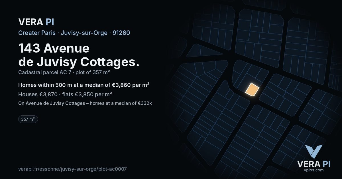 143 Avenue de Juvisy Cottages, Juvisy-sur-Orge at night – the plot lit, the parcels around coloured by the prices near them