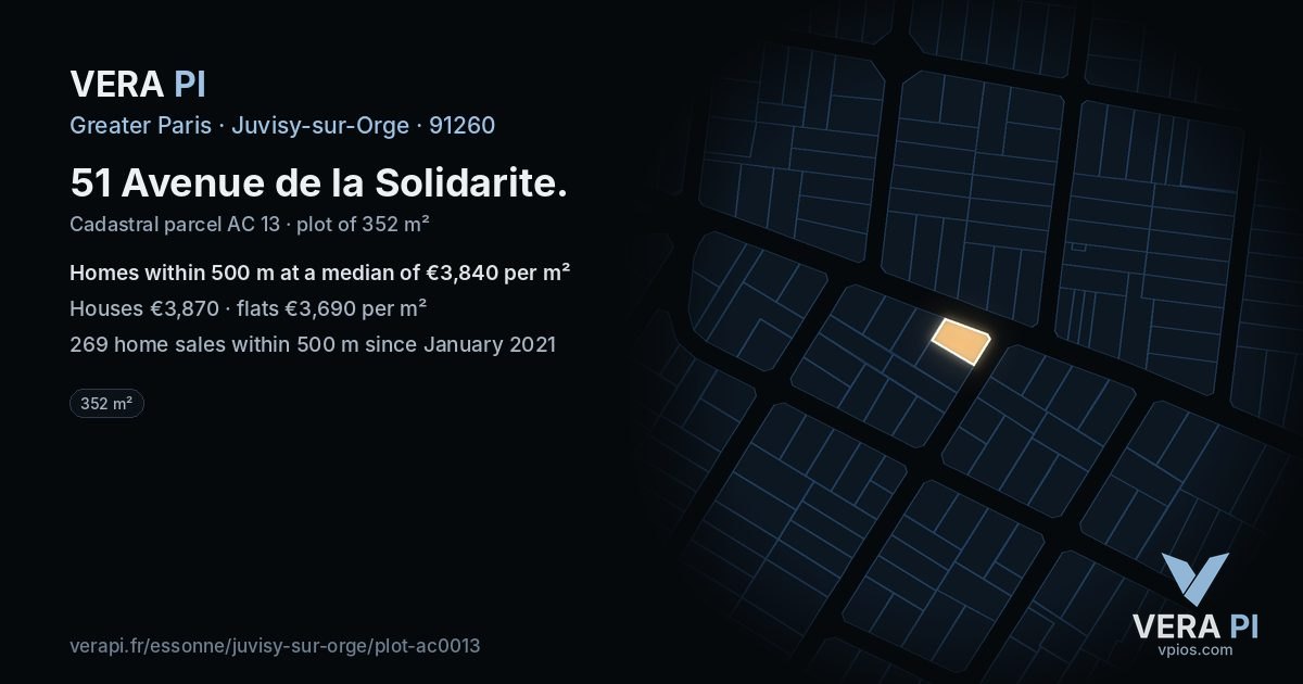 51 Avenue de la Solidarite, Juvisy-sur-Orge at night – the plot lit, the parcels around coloured by the prices near them