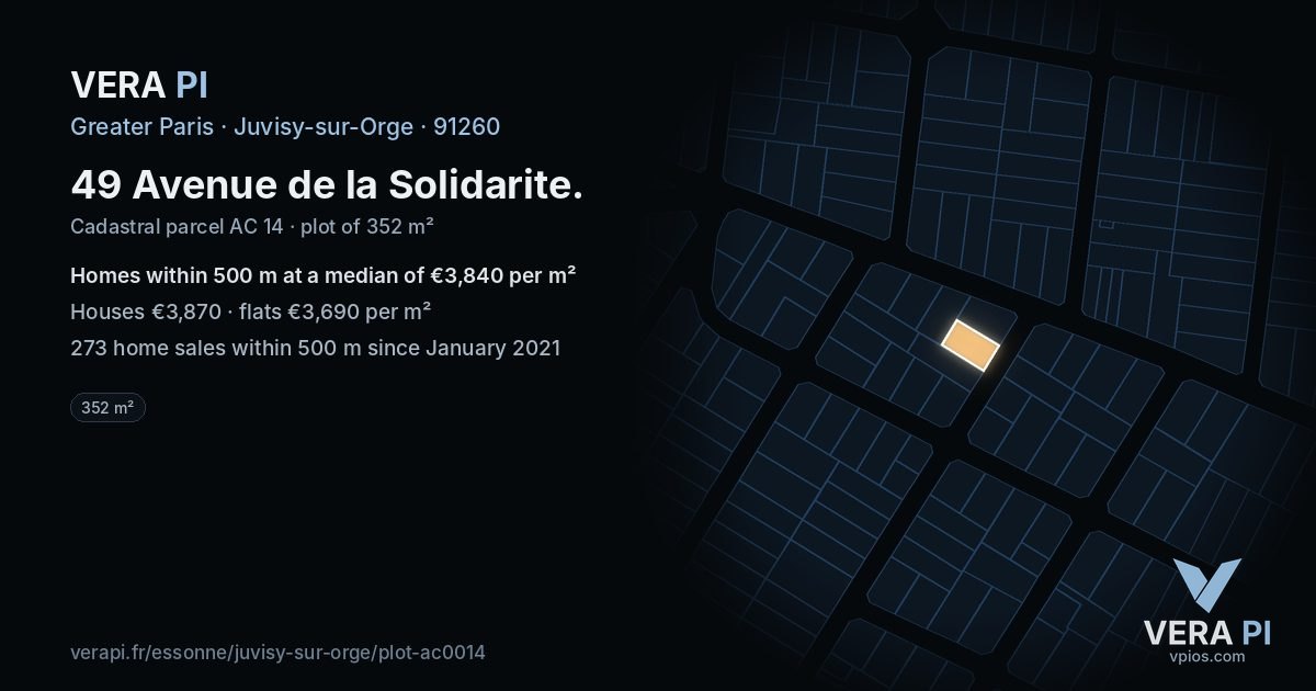 49 Avenue de la Solidarite, Juvisy-sur-Orge at night – the plot lit, the parcels around coloured by the prices near them
