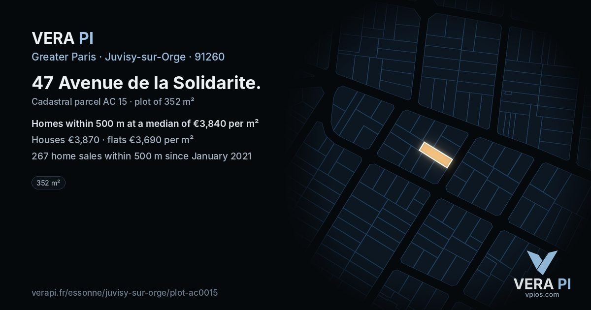 47 Avenue de la Solidarite, Juvisy-sur-Orge at night – the plot lit, the parcels around coloured by the prices near them