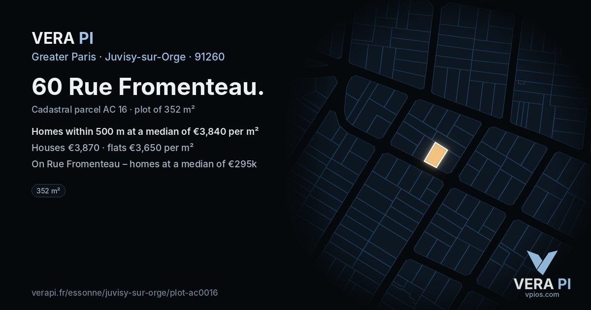 60 Rue Fromenteau, Juvisy-sur-Orge at night – the plot lit, the parcels around coloured by the prices near them