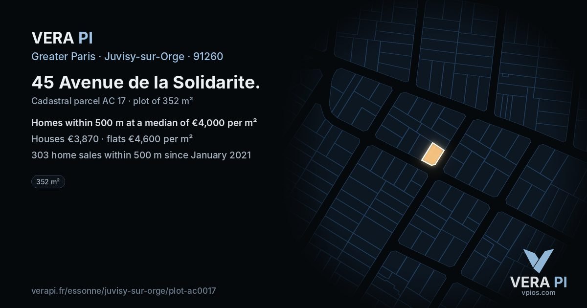 45 Avenue de la Solidarite, Juvisy-sur-Orge at night – the plot lit, the parcels around coloured by the prices near them