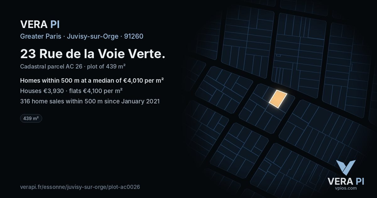 23 Rue de la Voie Verte, Juvisy-sur-Orge at night – the plot lit, the parcels around coloured by the prices near them