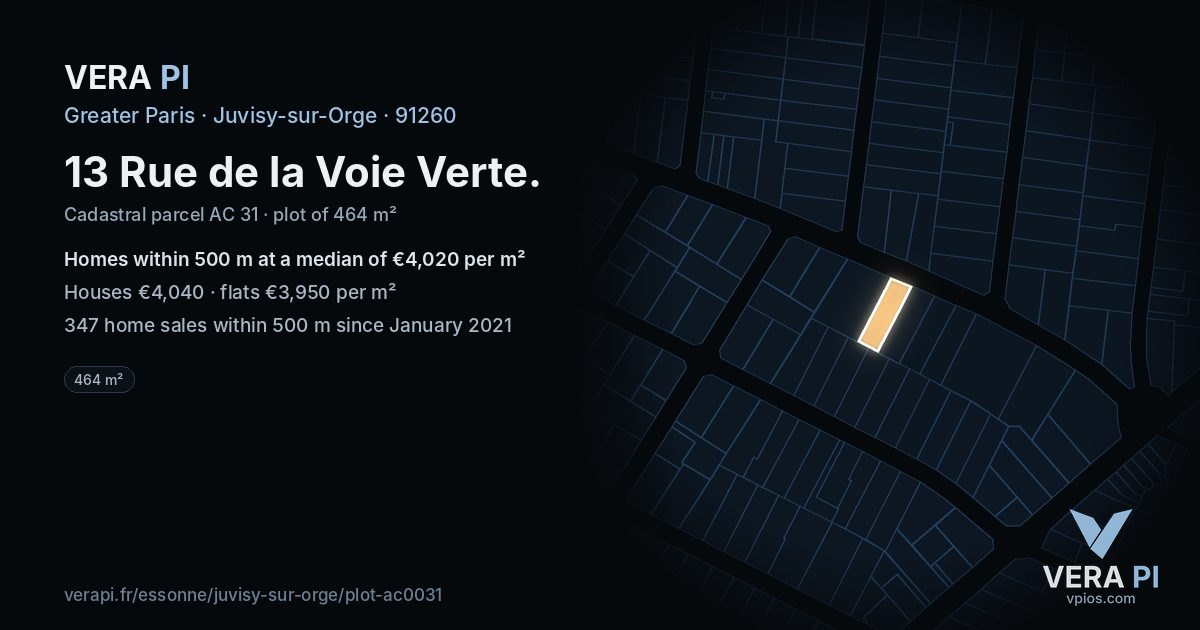 13 Rue de la Voie Verte, Juvisy-sur-Orge at night – the plot lit, the parcels around coloured by the prices near them