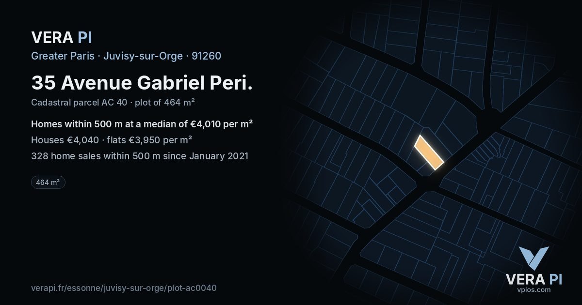 35 Avenue Gabriel Peri, Juvisy-sur-Orge at night – the plot lit, the parcels around coloured by the prices near them