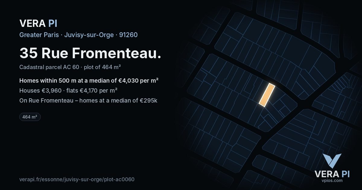 35 Rue Fromenteau, Juvisy-sur-Orge at night – the plot lit, the parcels around coloured by the prices near them