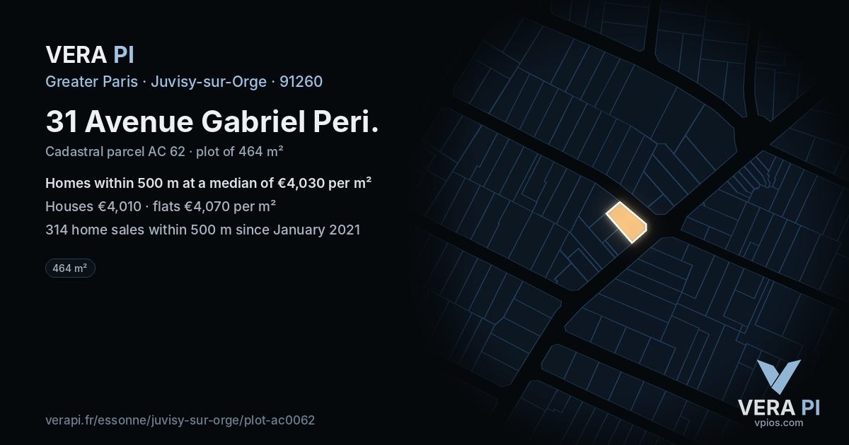 31 Avenue Gabriel Peri, Juvisy-sur-Orge at night – the plot lit, the parcels around coloured by the prices near them