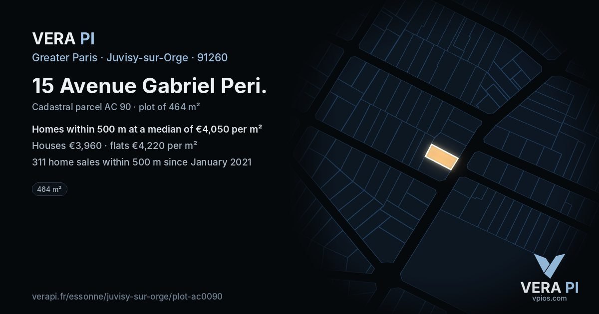 15 Avenue Gabriel Peri, Juvisy-sur-Orge at night – the plot lit, the parcels around coloured by the prices near them