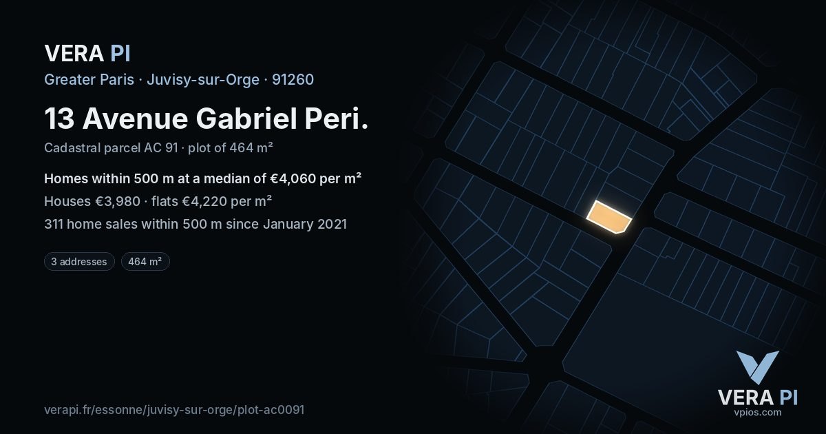 13 Avenue Gabriel Peri, Juvisy-sur-Orge at night – the plot lit, the parcels around coloured by the prices near them