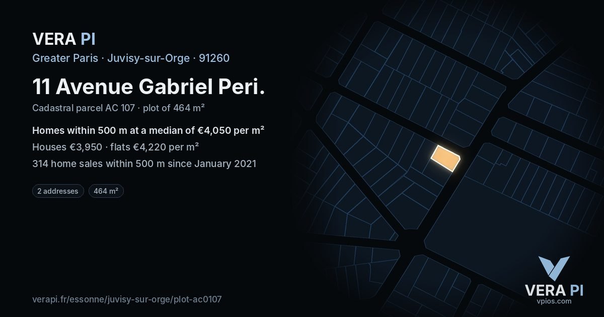 11 Avenue Gabriel Peri, Juvisy-sur-Orge at night – the plot lit, the parcels around coloured by the prices near them