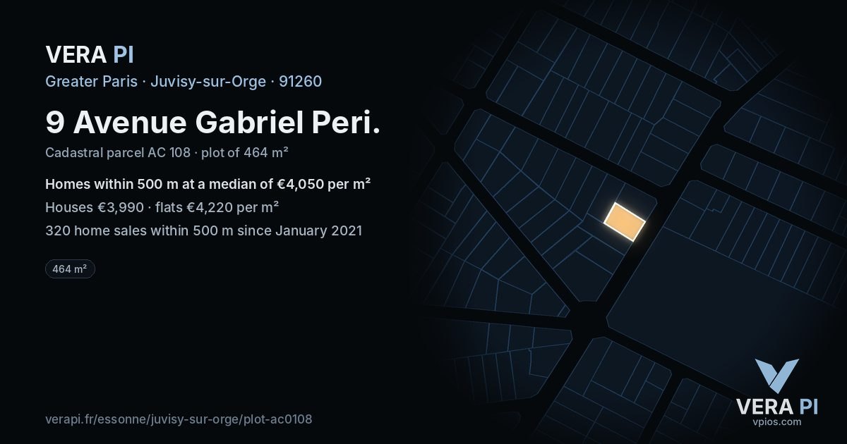 9 Avenue Gabriel Peri, Juvisy-sur-Orge at night – the plot lit, the parcels around coloured by the prices near them