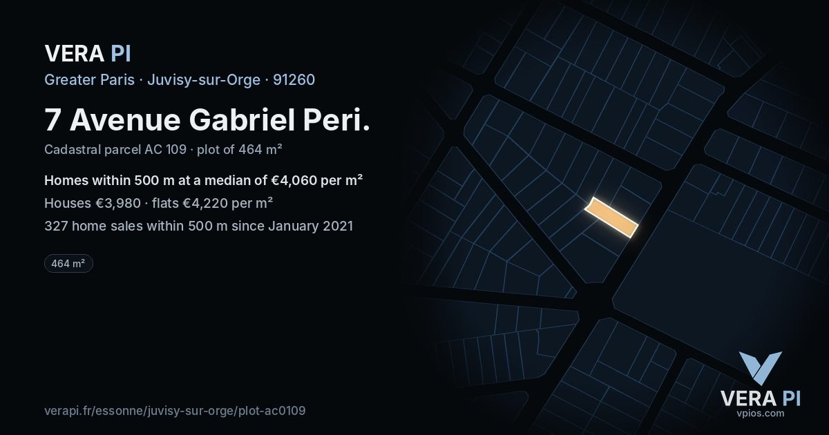 7 Avenue Gabriel Peri, Juvisy-sur-Orge at night – the plot lit, the parcels around coloured by the prices near them