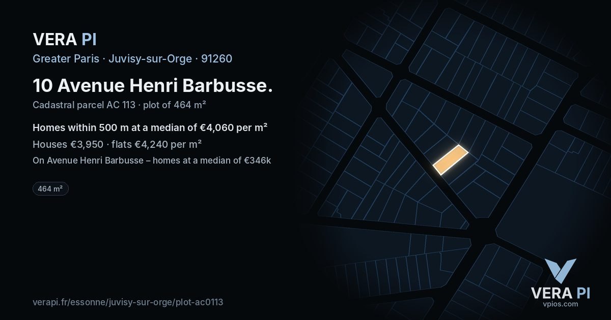 10 Avenue Henri Barbusse, Juvisy-sur-Orge at night – the plot lit, the parcels around coloured by the prices near them
