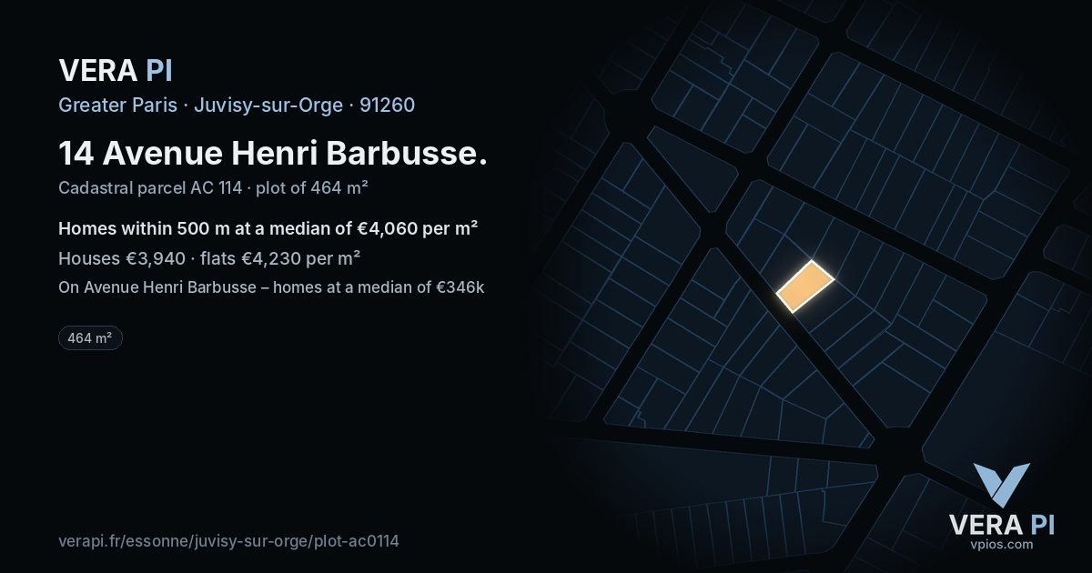 14 Avenue Henri Barbusse, Juvisy-sur-Orge at night – the plot lit, the parcels around coloured by the prices near them