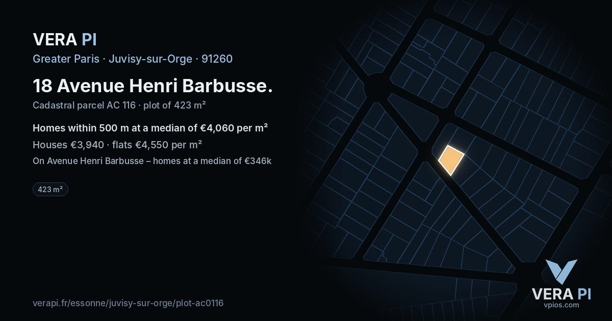 18 Avenue Henri Barbusse, Juvisy-sur-Orge at night – the plot lit, the parcels around coloured by the prices near them