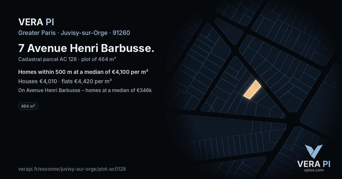 7 Avenue Henri Barbusse, Juvisy-sur-Orge at night – the plot lit, the parcels around coloured by the prices near them