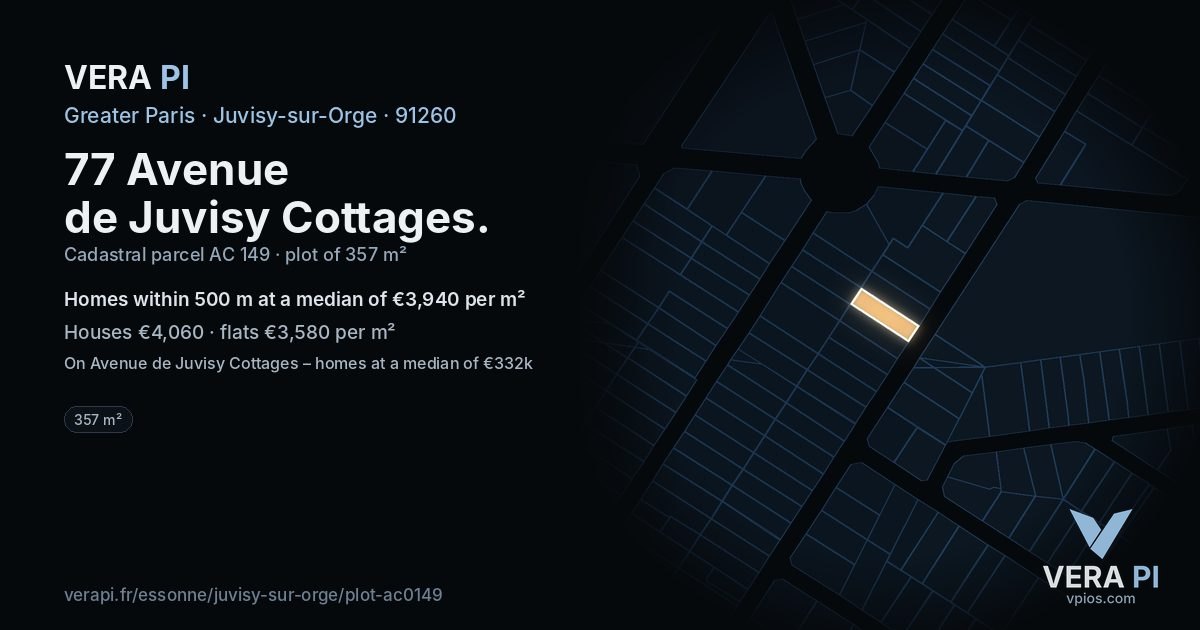 77 Avenue de Juvisy Cottages, Juvisy-sur-Orge at night – the plot lit, the parcels around coloured by the prices near them