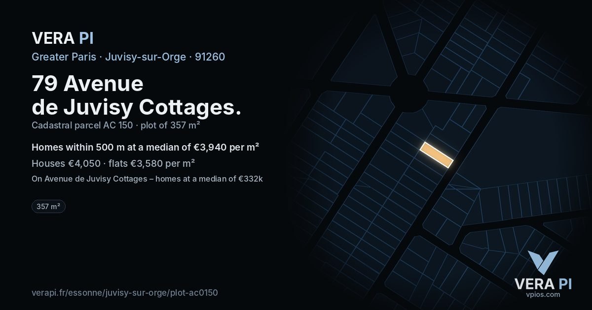 79 Avenue de Juvisy Cottages, Juvisy-sur-Orge at night – the plot lit, the parcels around coloured by the prices near them