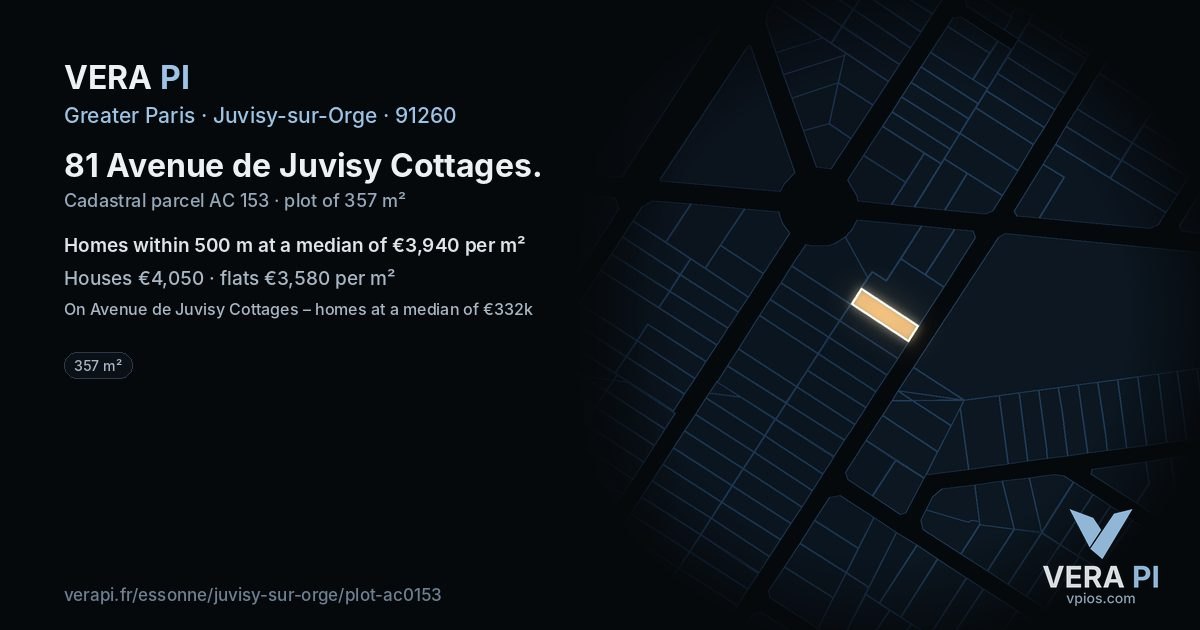 81 Avenue de Juvisy Cottages, Juvisy-sur-Orge at night – the plot lit, the parcels around coloured by the prices near them