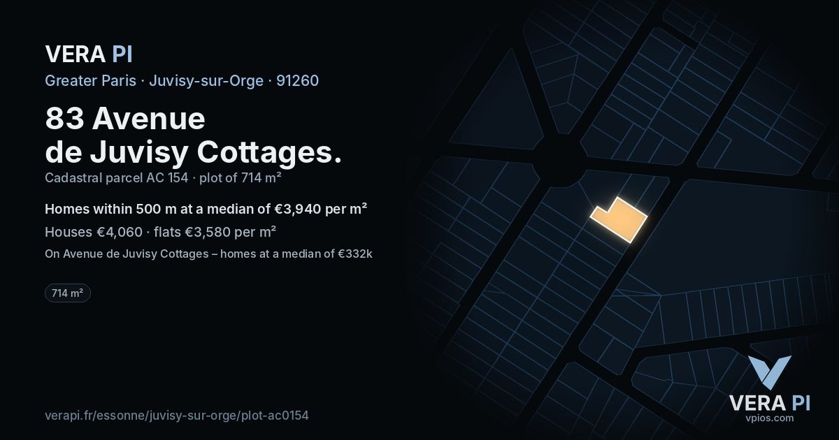 83 Avenue de Juvisy Cottages, Juvisy-sur-Orge at night – the plot lit, the parcels around coloured by the prices near them
