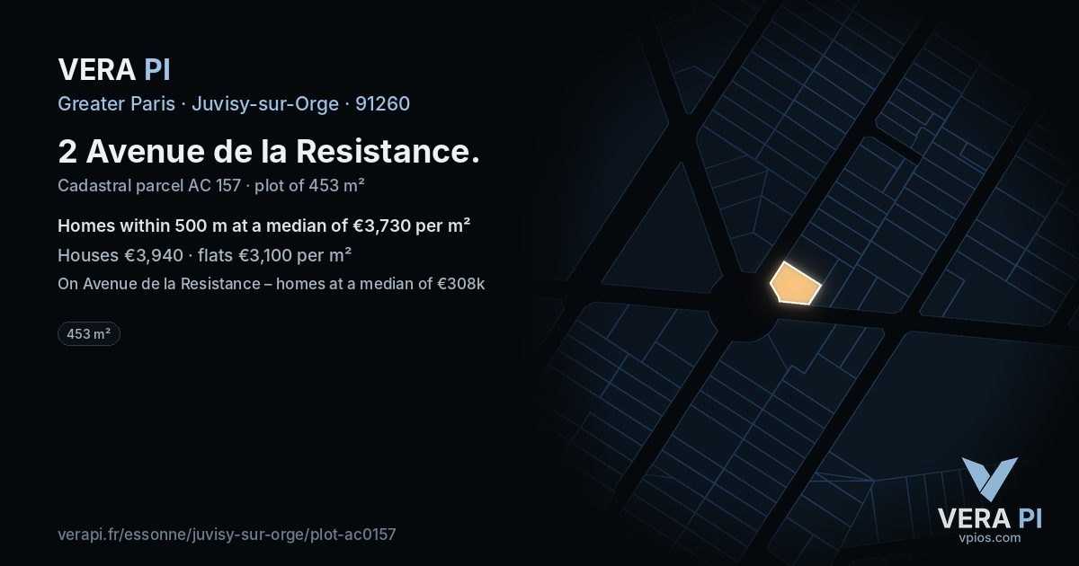 2 Avenue de la Resistance, Juvisy-sur-Orge at night – the plot lit, the parcels around coloured by the prices near them