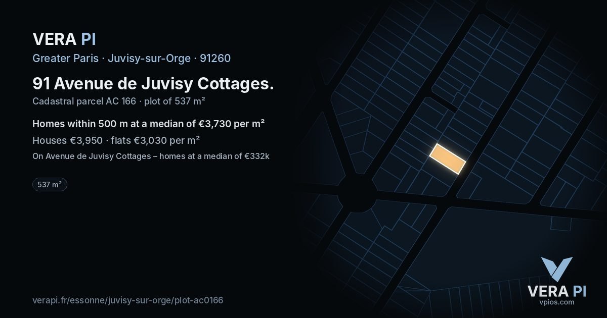 91 Avenue de Juvisy Cottages, Juvisy-sur-Orge at night – the plot lit, the parcels around coloured by the prices near them