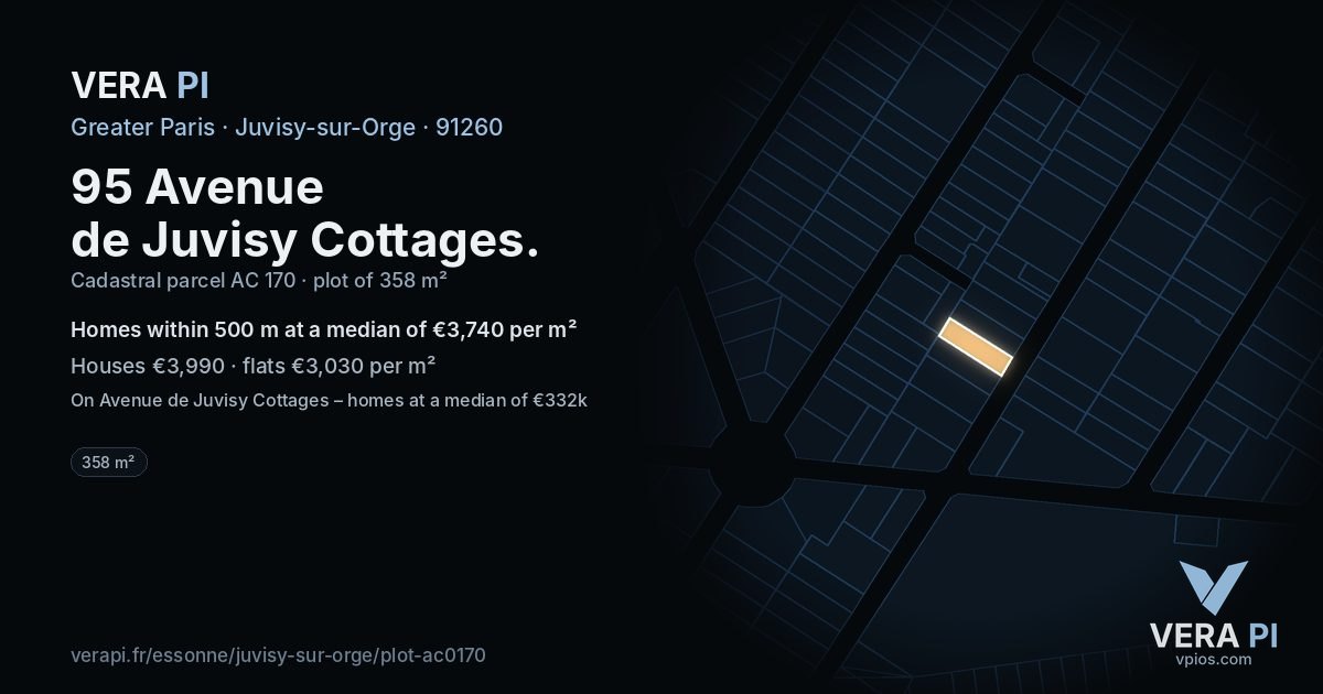 95 Avenue de Juvisy Cottages, Juvisy-sur-Orge at night – the plot lit, the parcels around coloured by the prices near them