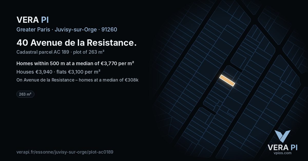 40 Avenue de la Resistance, Juvisy-sur-Orge at night – the plot lit, the parcels around coloured by the prices near them