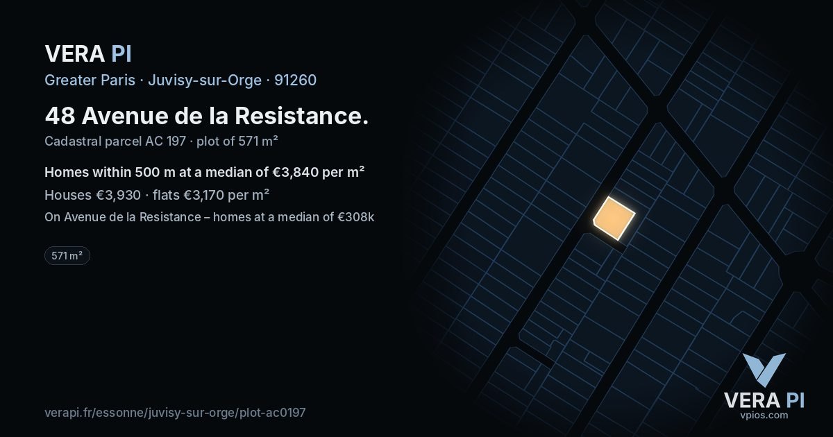 48 Avenue de la Resistance, Juvisy-sur-Orge at night – the plot lit, the parcels around coloured by the prices near them