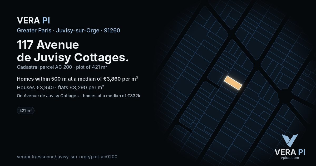 117 Avenue de Juvisy Cottages, Juvisy-sur-Orge at night – the plot lit, the parcels around coloured by the prices near them