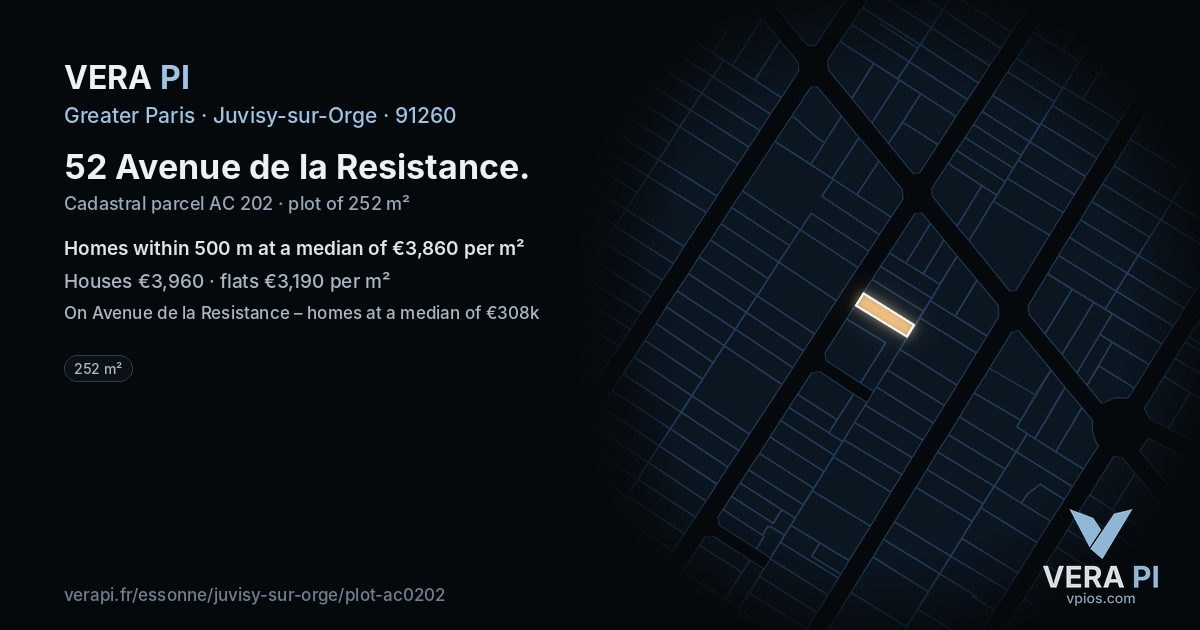 52 Avenue de la Resistance, Juvisy-sur-Orge at night – the plot lit, the parcels around coloured by the prices near them