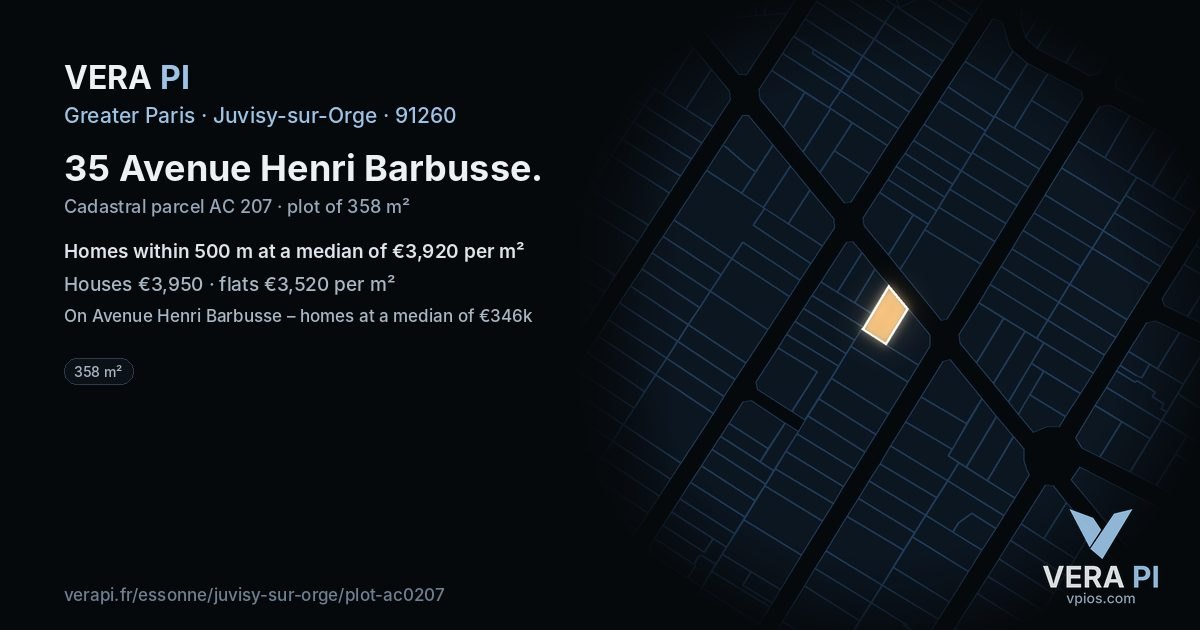 35 Avenue Henri Barbusse, Juvisy-sur-Orge at night – the plot lit, the parcels around coloured by the prices near them